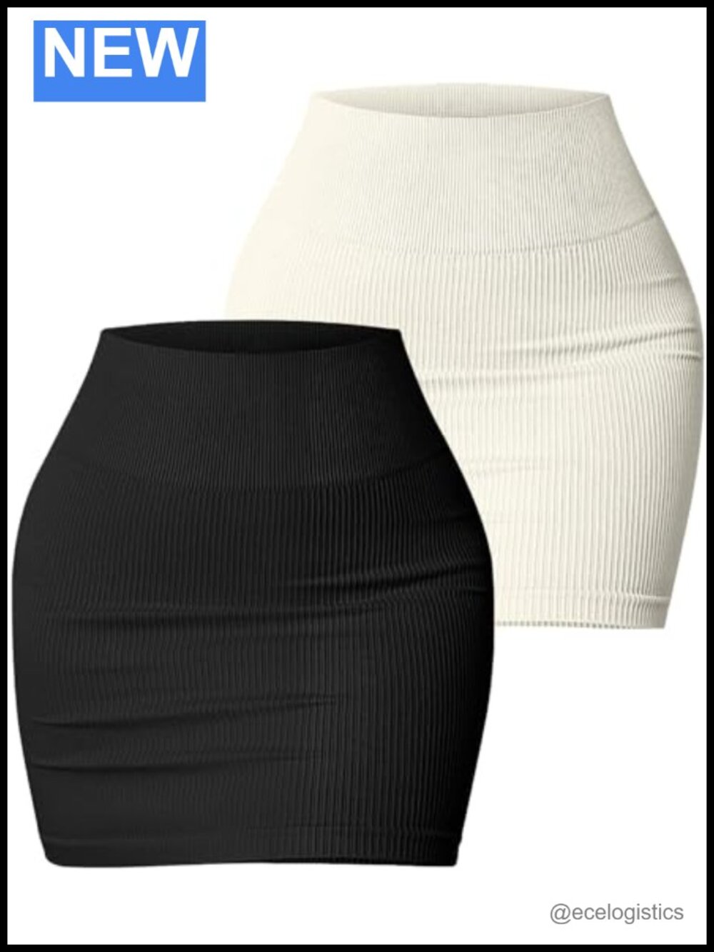 2 Pack Ribbed Knit High Waisted Bodycon Mini Skirts Y2K Stretchy Pencil Skirts
